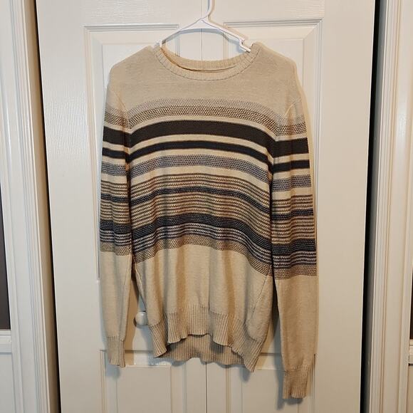 Urban Pipeline Mens Long Sleeve  Striped Crew Neck Sweater Size Med Y2K Neutral - Picture 1 of 7